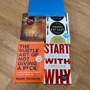 Motivational Books: Leaders Eat Last, Start With Why (Simon Sinek), The Secret..